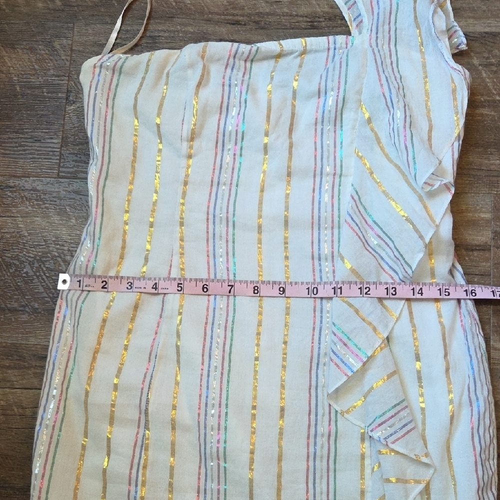 Tularosa Cait Mini Dress Ruffled Marshmallow With Metallic Stripes Size Small - Picture 11 of 14